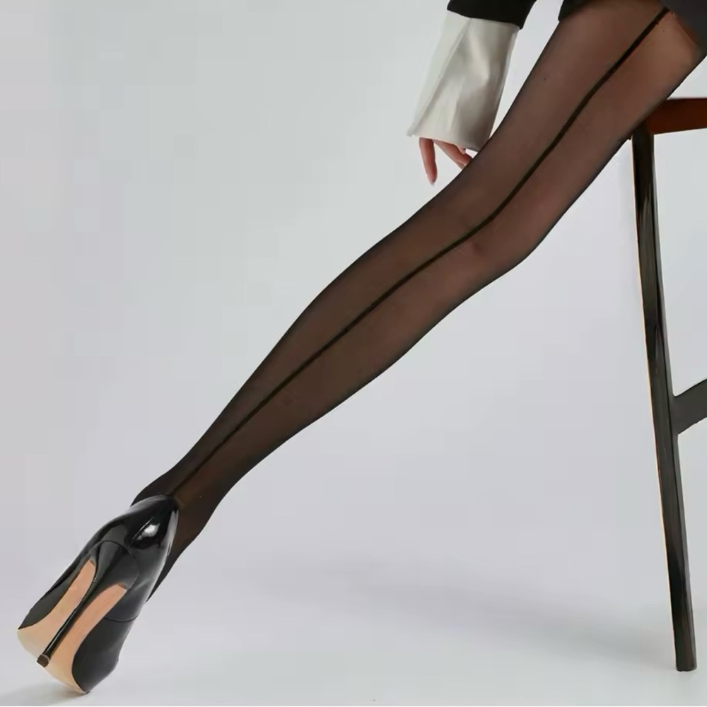 SEXY BACK SEAM OIL NYLONS PANTYHOSE IN BLACK-NEW-TIGHTS - Picture 2 of 4
